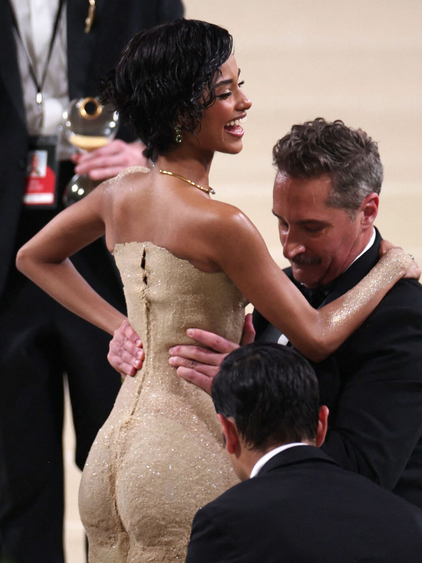 Tyla, una de las grandes protagonistas de la Met gala con su vestido de arena. (Reuters/Carlos Barria)