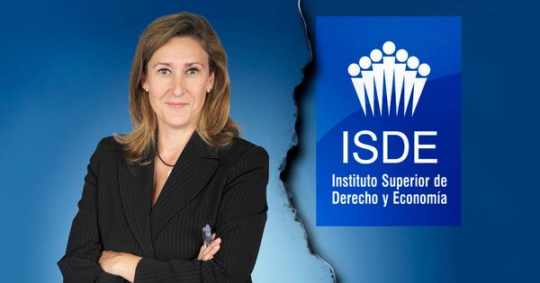 Foto: La decana saliente, Sonia Gumpert, junto al logo del ISDE.
