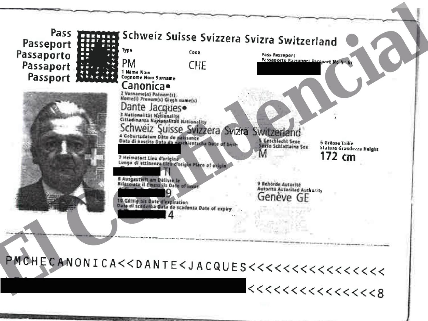 El pasaporte de Canonica, tal y como consta en los archivos de Mossack. (EC)