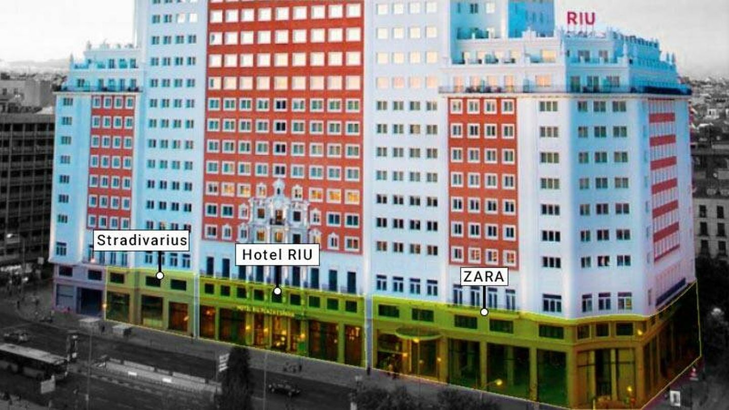 Stradivarius y Zara sitúan sus tiendas al lado del hotel RIU en el Edificio España.(Google Maps/EC Diseño)