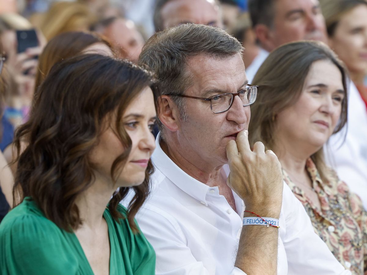 Foto: El líder del PP, Alberto Núñez Feijóo (d), junto a la presidenta de la Comunidad de Madrid, Isabel Díaz Ayuso. (EFE/Juanjo Martín)