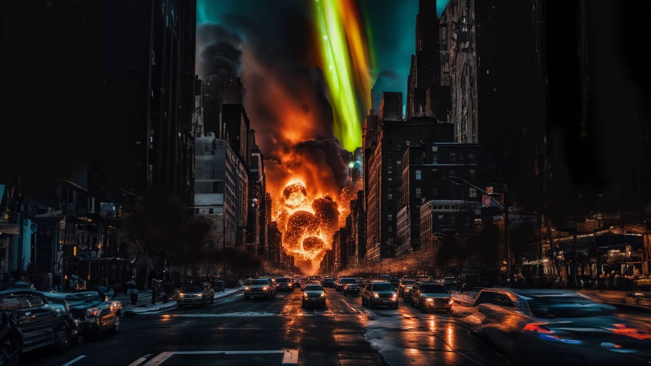 Ilustración de un apagón masivo en Nueva York por el efecto de un efecto Miyake. (SDXL/IA/Novaceno)