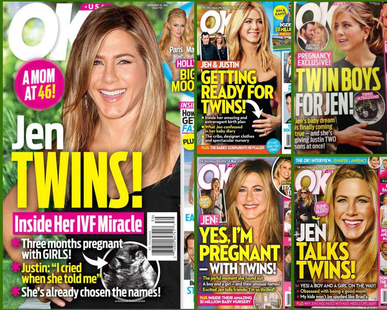 Las cinco portadas que OK! ha dedicado a los embarazos de Jennifer Aniston