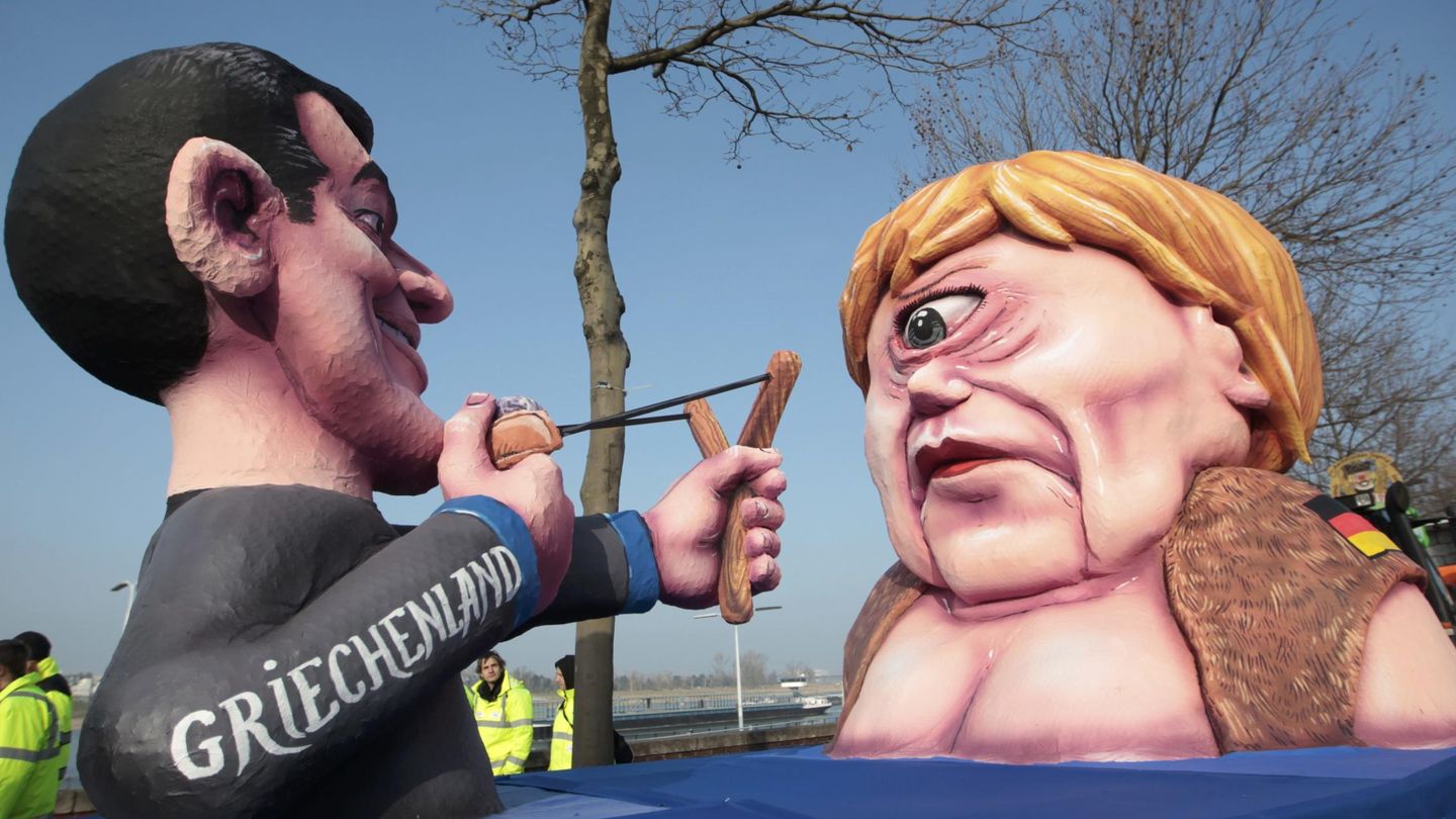 Figuras políticas en el carnaval de Duesseldorf (Reuters).