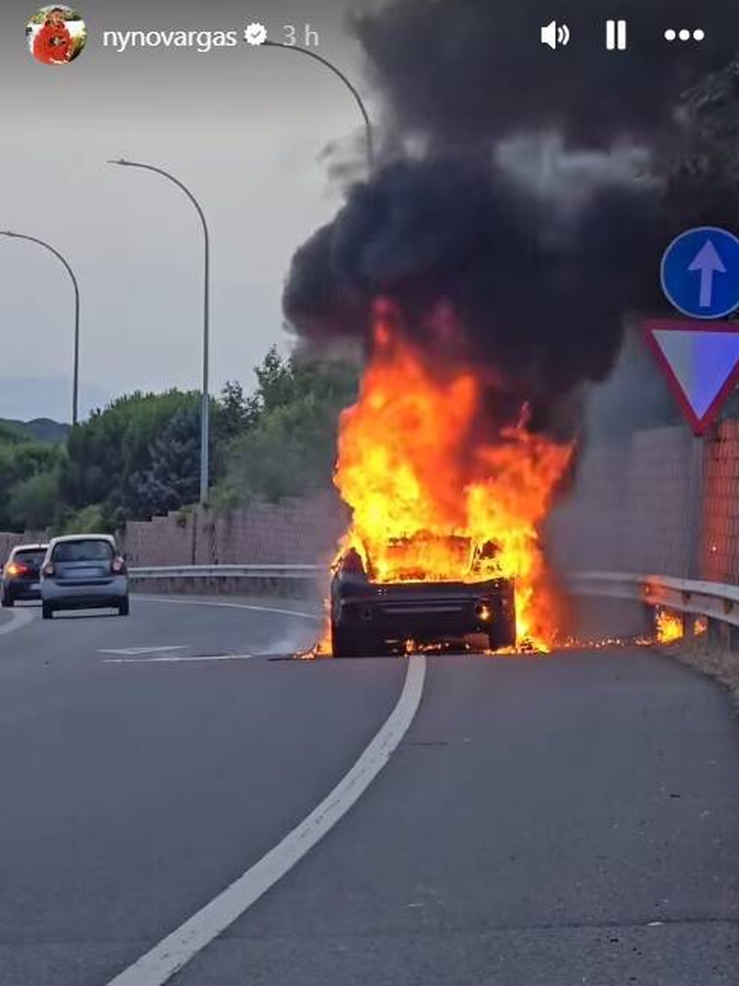 El coche de Nyno Vargas pasto de las llamas. (Instagram/@nynovargas)