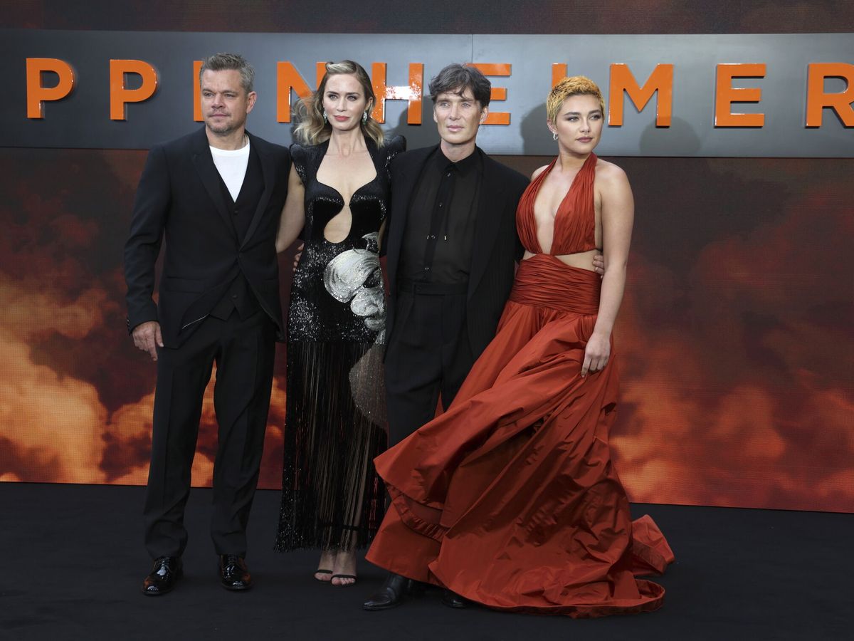 Foto: Matt Damon, Emily Blunt, Cillian Murphy, y Florence Pugh, en la 'première' de 'Oppenheimer' in Londres. (EFE/EPA/Andy Rain)