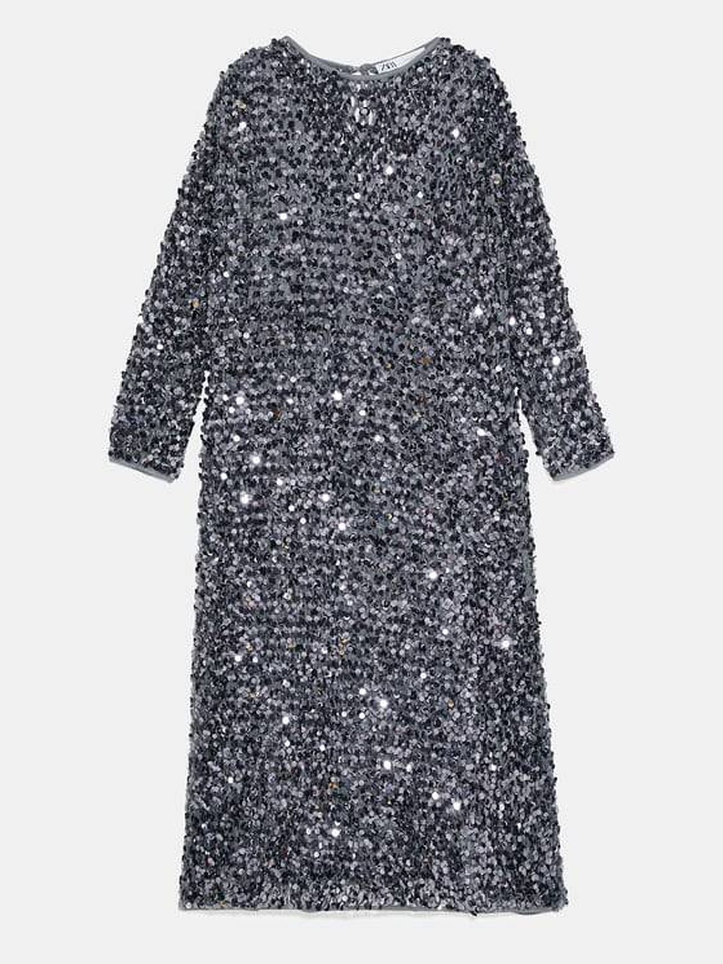 Vestido de lentejuelas de Zara (79,95 €).