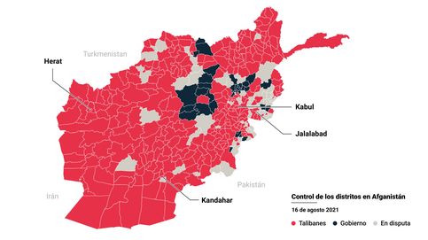 El mapa del Afganistán tomado por los talibanes
