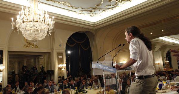 Foto: El líder de Podemos, Pablo Iglesias, en un discurso en el Ritz. (E. Villarino)