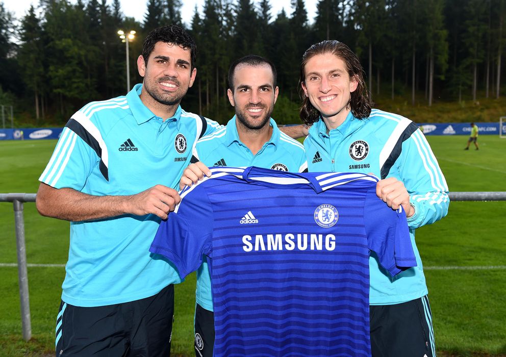 Foto: Cesc Fàbregas, Diego Costa y Filipe Luis, flamantes fichajes del Chelsea.