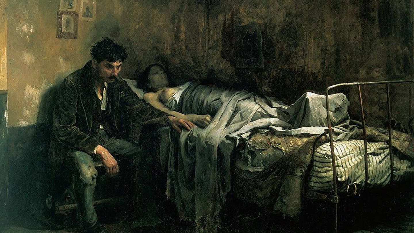 La Miseria, de Cristóbal Rojas (1886). Rojas tenía tuberculosis cuando pintó esto. Aquí describe el aspecto social de la enfermedad. (Wikimedia)