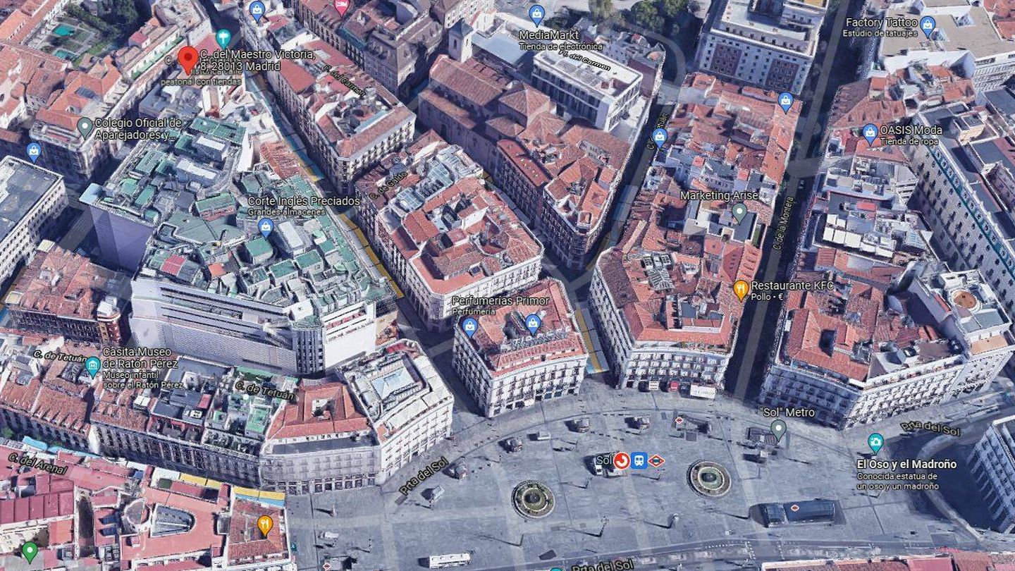 Vista aérea de la ubicación del edificio en la calle Maestro Victoria 8. (Google Maps)