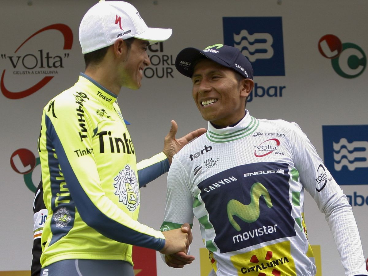 Foto: Alberto Contador y Nairo Quintana, durante la Volta a Catalunya del 2016. (Efe)