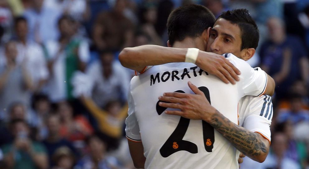 Morata y Di María, en un partido con el Real Madrid (Reuters).