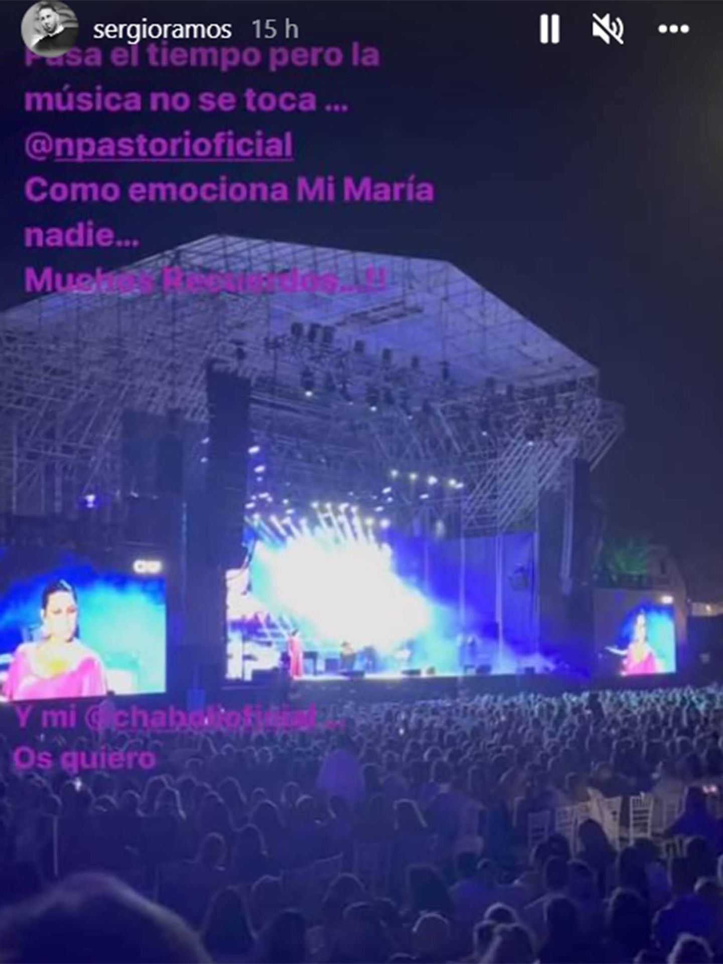 Sergio Ramos lo da todo en el concierto de Niña Pastori. (Instagram/@sergioramos)