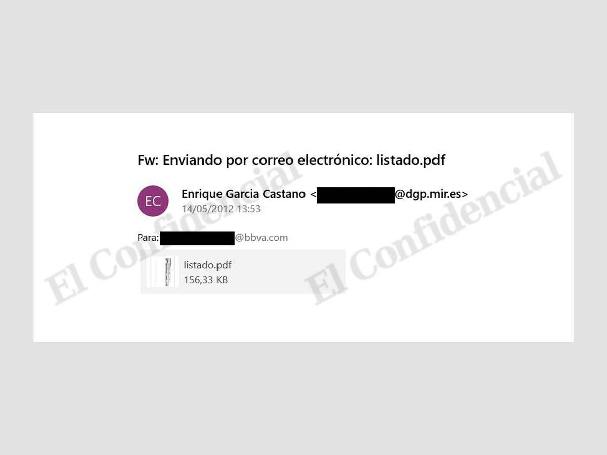 Foto: 'E-mail' del 14 de mayo de 2012, enviado por el comisario Enrique García Castaño, uno de los compinches del comisario Villarejo, a Julio Corrochano, entonces director de Seguridad de BBVA. (EC)