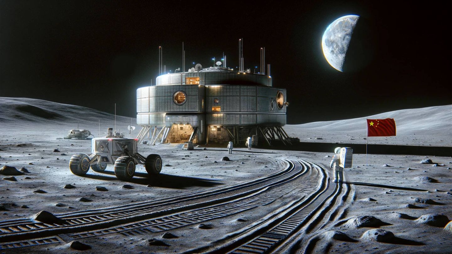 Ilustración de una base espacial lunar china. (Inteligencia artificial/Novaceno)
