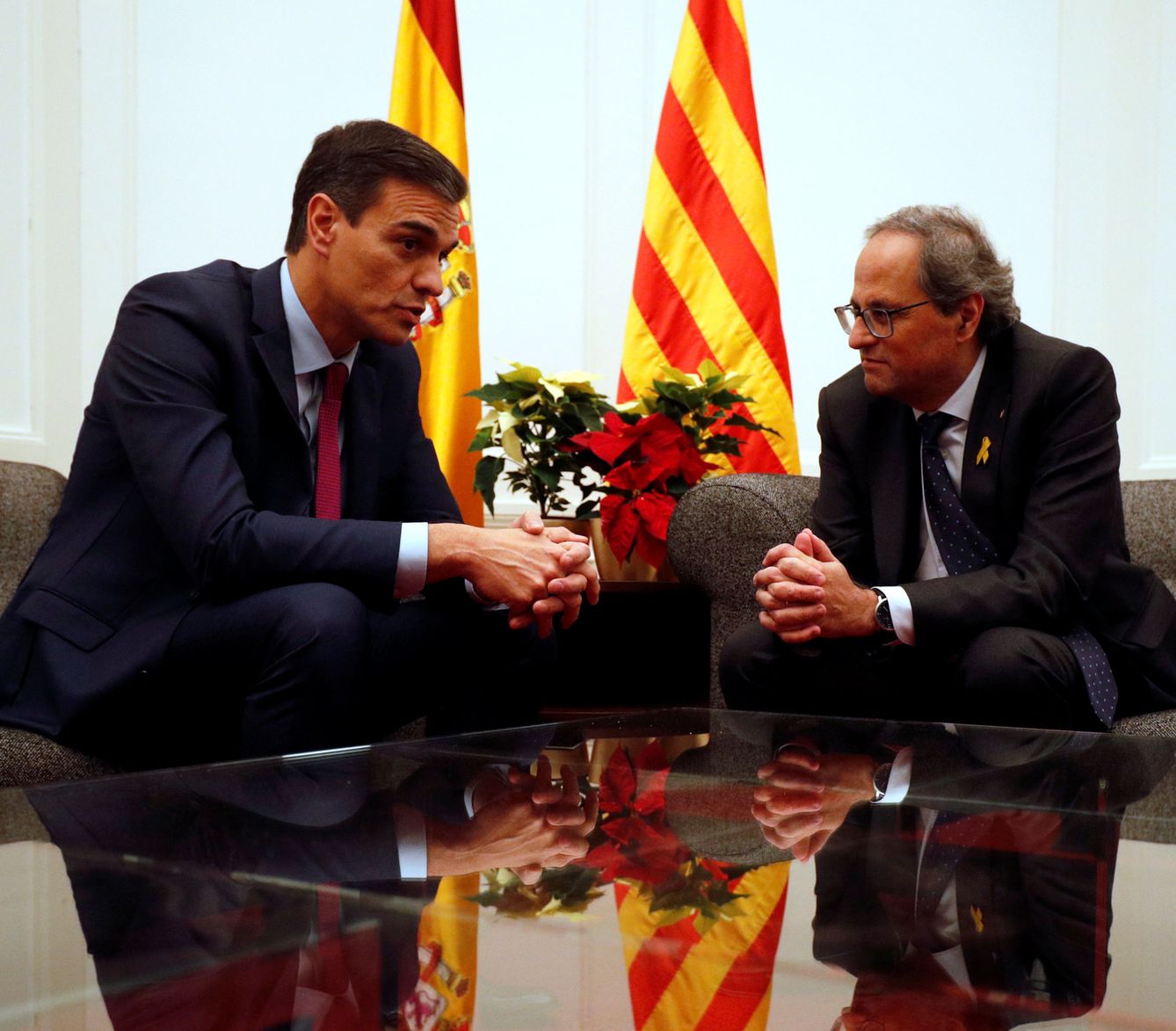 Pedro Sánchez y Quim Torra, en su reunión de Pedralbes del 20 de diciembre de 2018. (Reuters)
