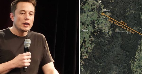 Foto: Elon Musk y el mapa del túnel que le proponen construir. (Montaje: G. C.)