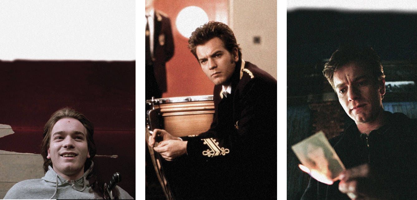 De izquierda a derecha, escenas de 'Tumba Abierta', su primera película con Danny Boyle (1995), 'Tocando el viento' (1997) y 'Young Adam' (2004).