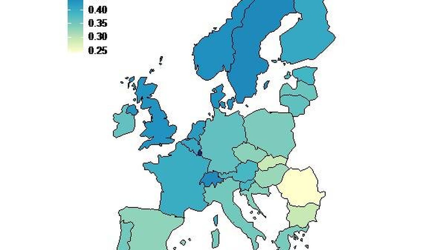 Índice de teletrabajo por países en Europa.