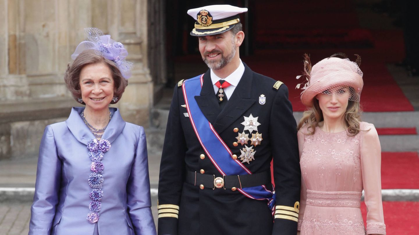 Los Reyes y doña Sofía en la boda de los duques de Cambridge. (Getty)