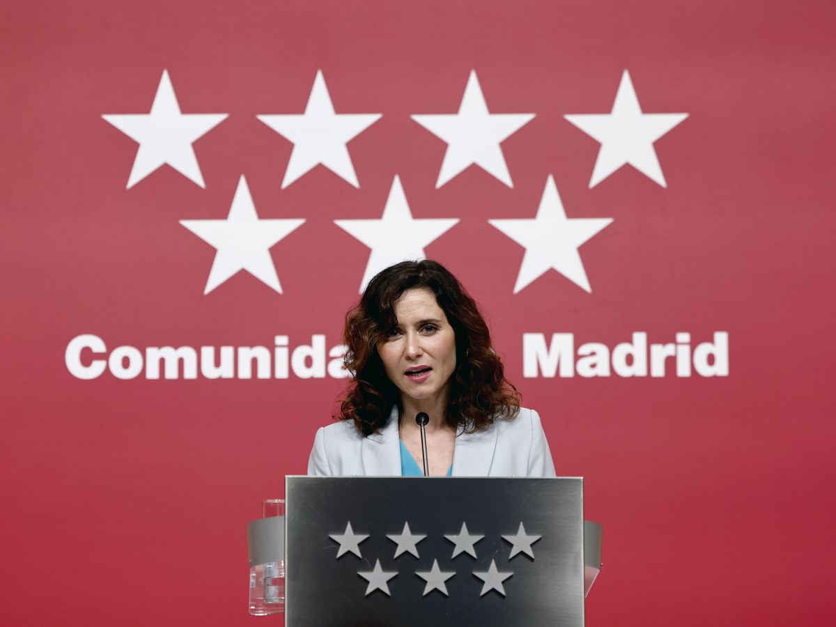Foto: Isabel Díaz Ayuso, durante el balance del primero año de legislatura. (EFE/Sergio Pérez)