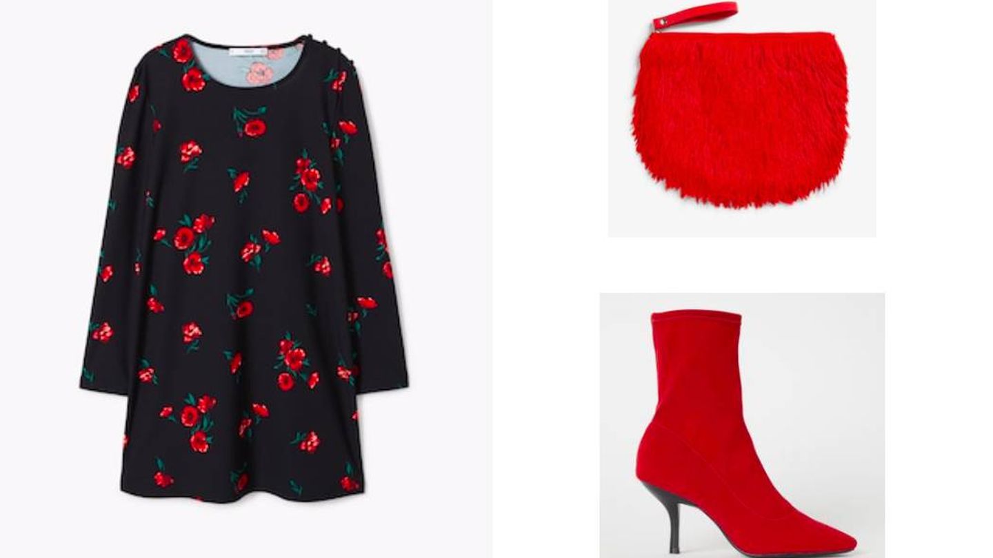 Dos tendencias de la temporada en este outfit: flores y rojo.