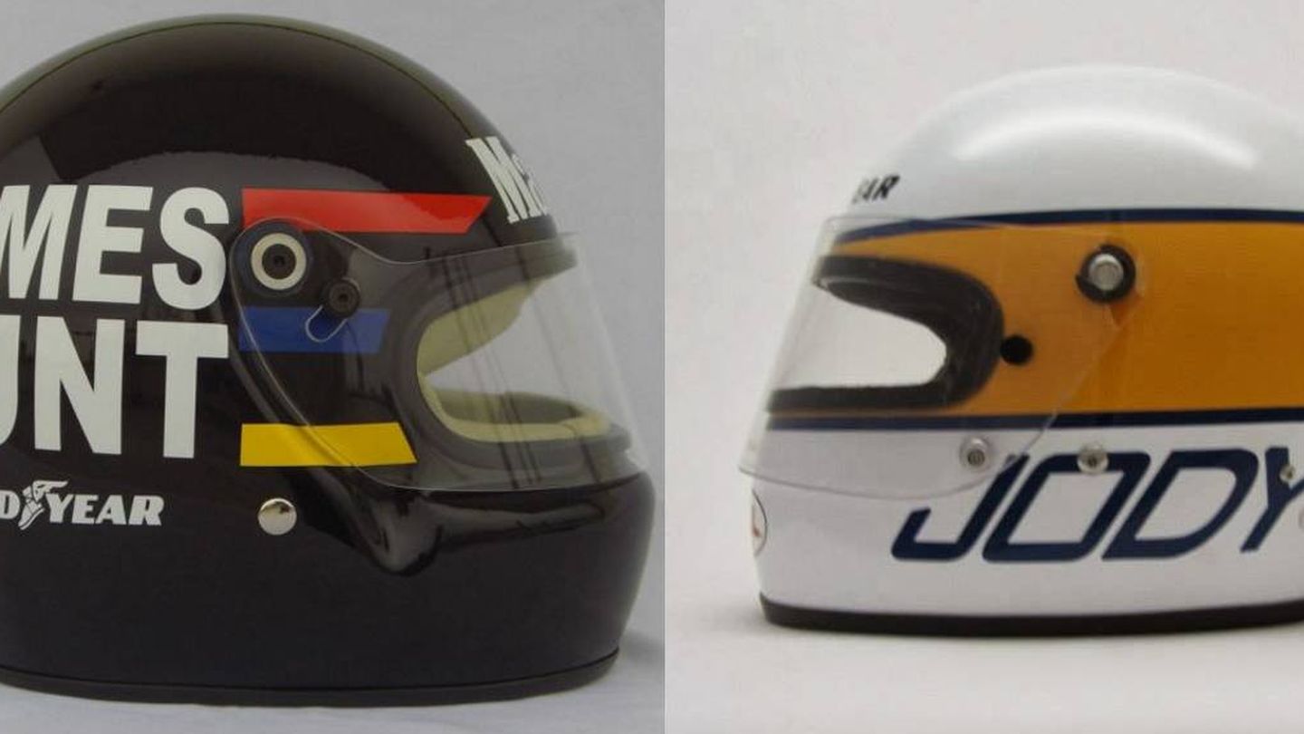 Los cascos de James Hunt y Jody Scheckter.