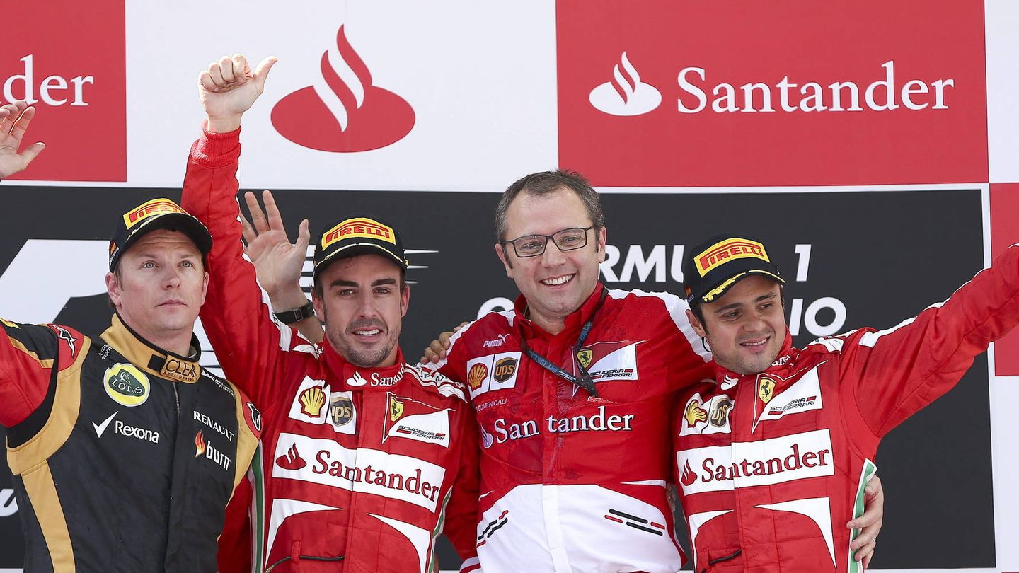 Raikkonen, Alonso, Domenicali y Massa en el último podio de F1 en Montmeló.
