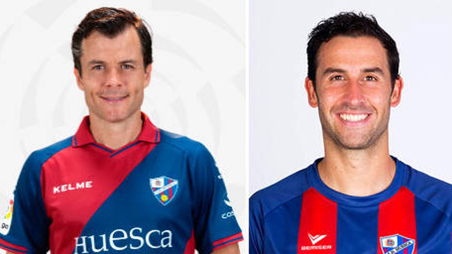 De i a d, los jugadores del Huesca Álex Gallar, Juanjo Camacho, Íñigo López y Samu Saiz.