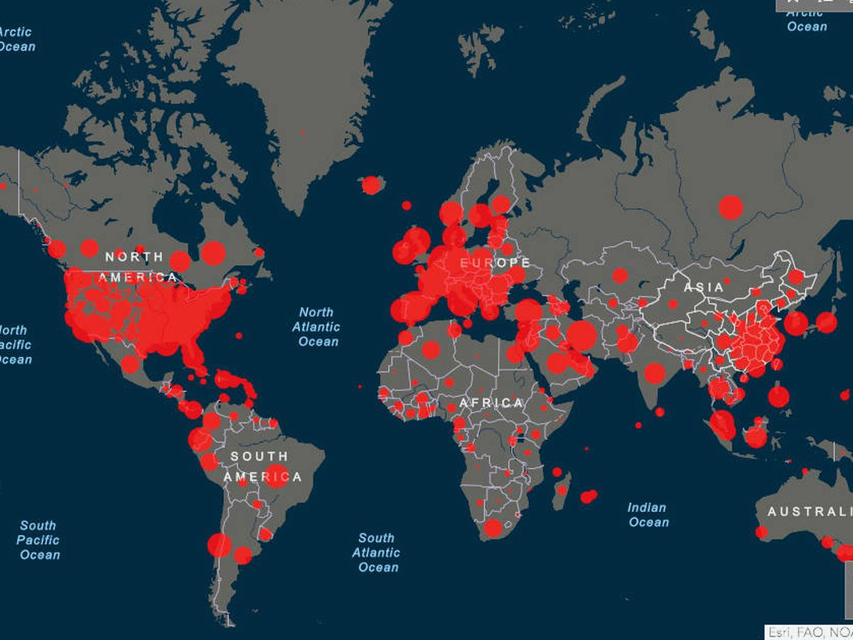 Foto: Mapa de contagios en el mundo. (Johns Hopkins)