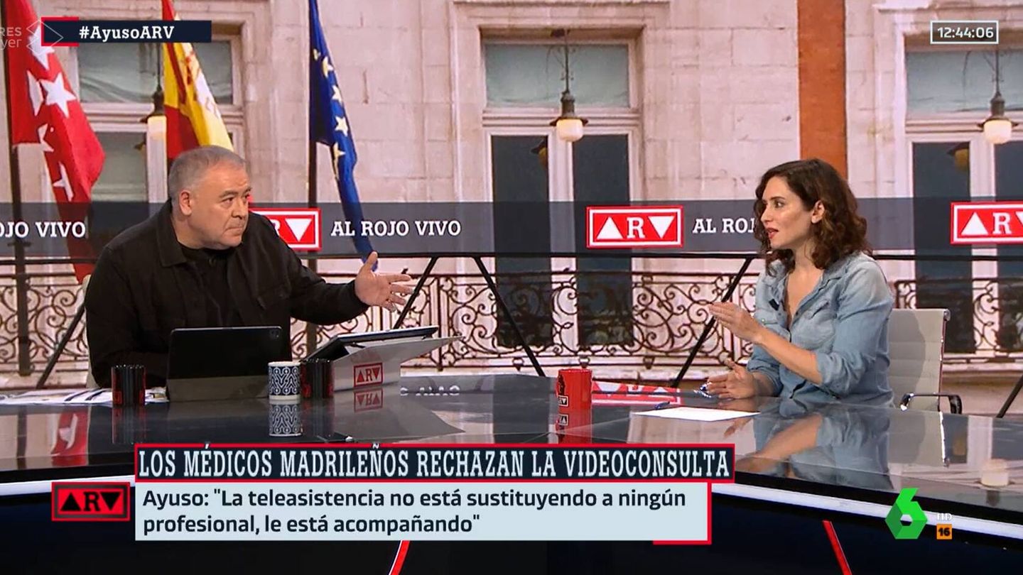 Antonio García Ferreras e Isabel Díaz Ayuso, en 'Al rojo vivo'. (Atresmedia)