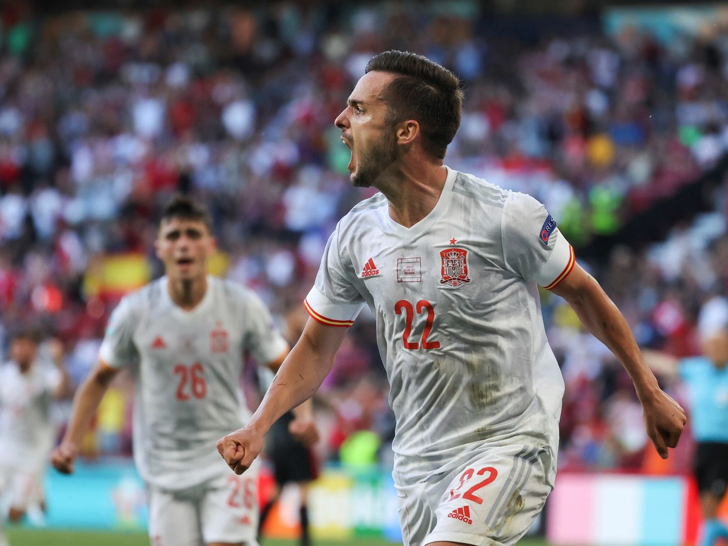 Pablo Sarabia celebra el gol del empate contra Croacia. (EFE)