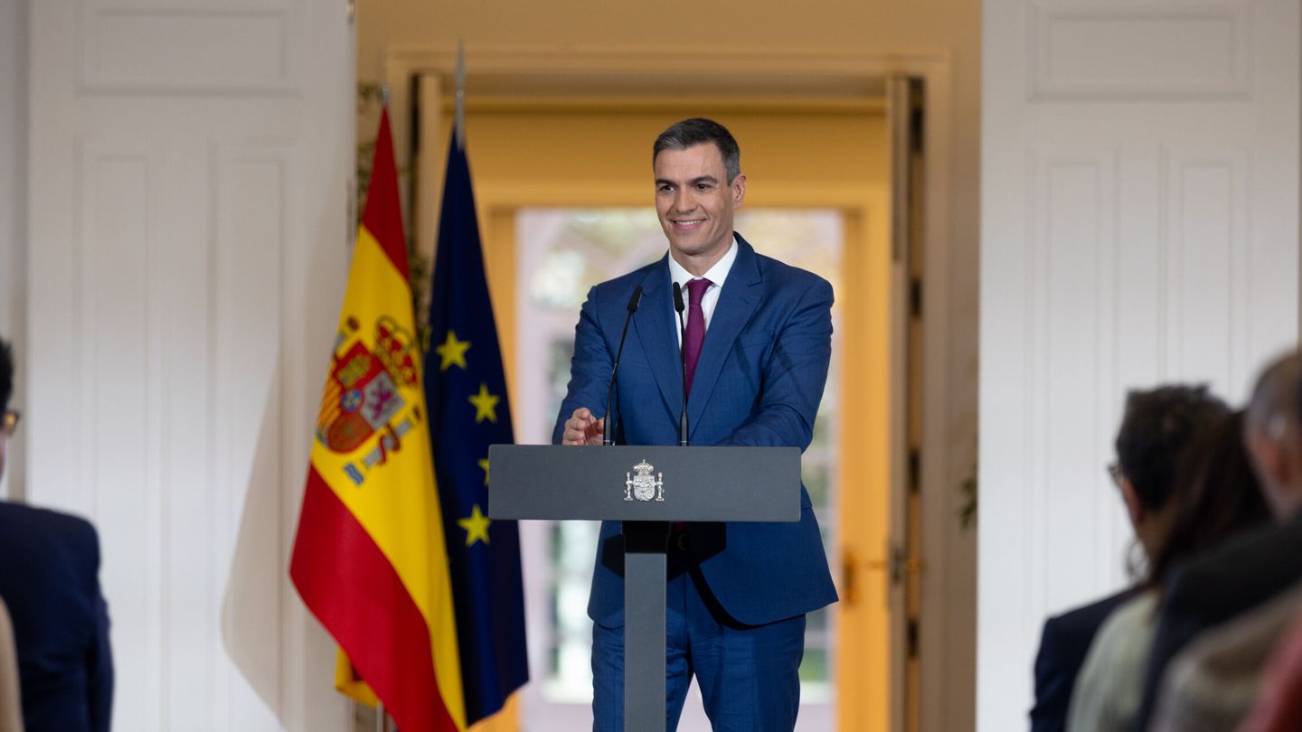 El presidente del Gobierno, Pedro Sánchez, desde la Moncloa. (Europa Press/Eduardo Parra)