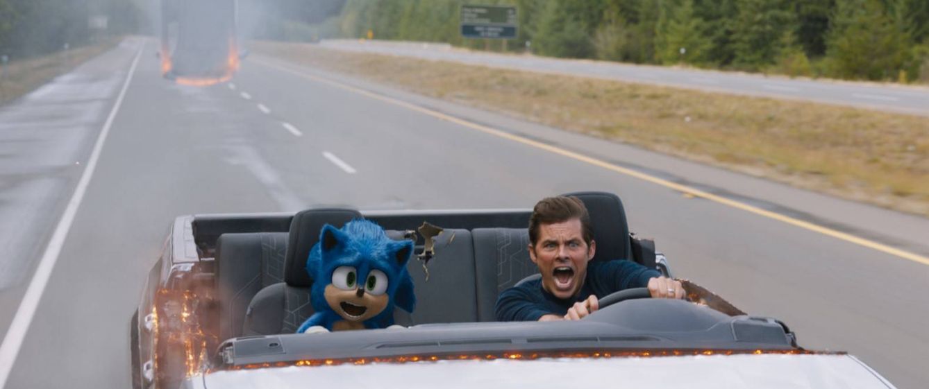 Sonic y James Marsden, en un particular 'road movie'. (Paramount)