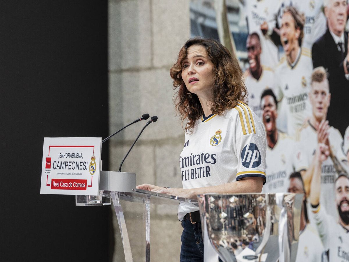 Foto: Isabel Díaz Ayuso, durante la celebración de la 36ª Liga del Real Madrid. (Gtres)