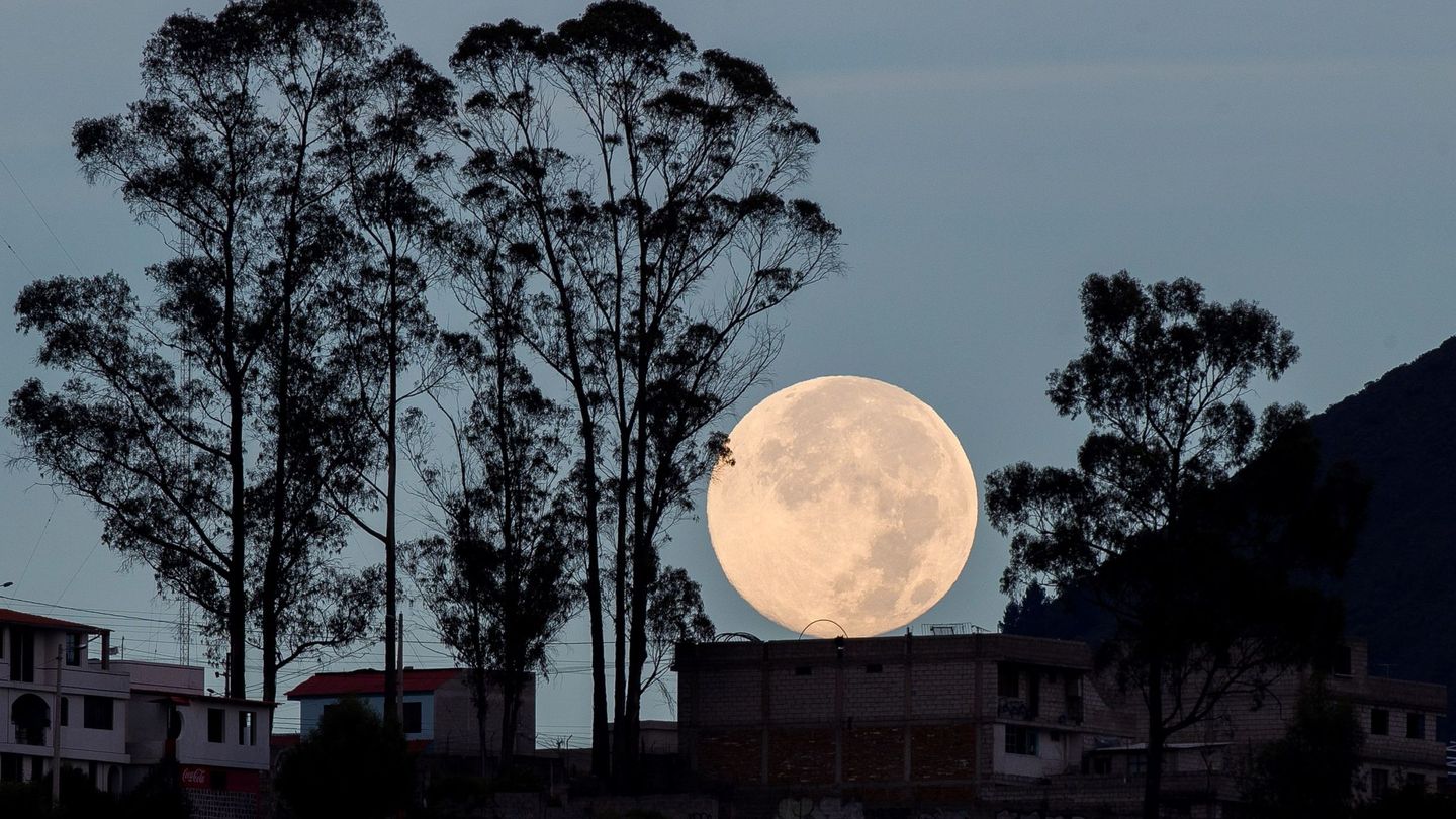Superluna al amanecer vista en 2020 desde Quito (Ecuador). (EFE/José Jácome)