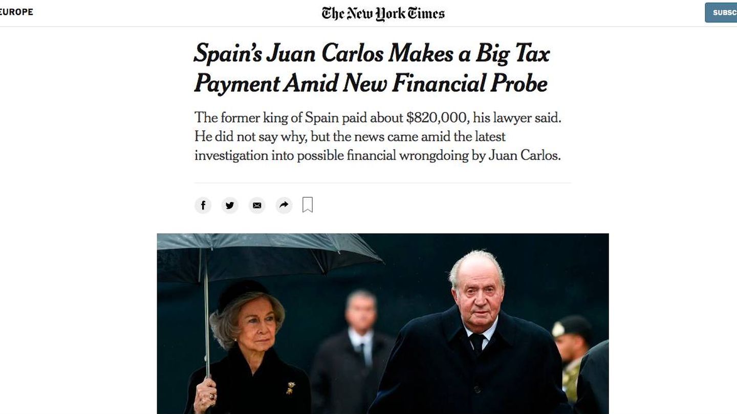 El rey Juan Carlos, en la edición digital de 'The New York Times'.