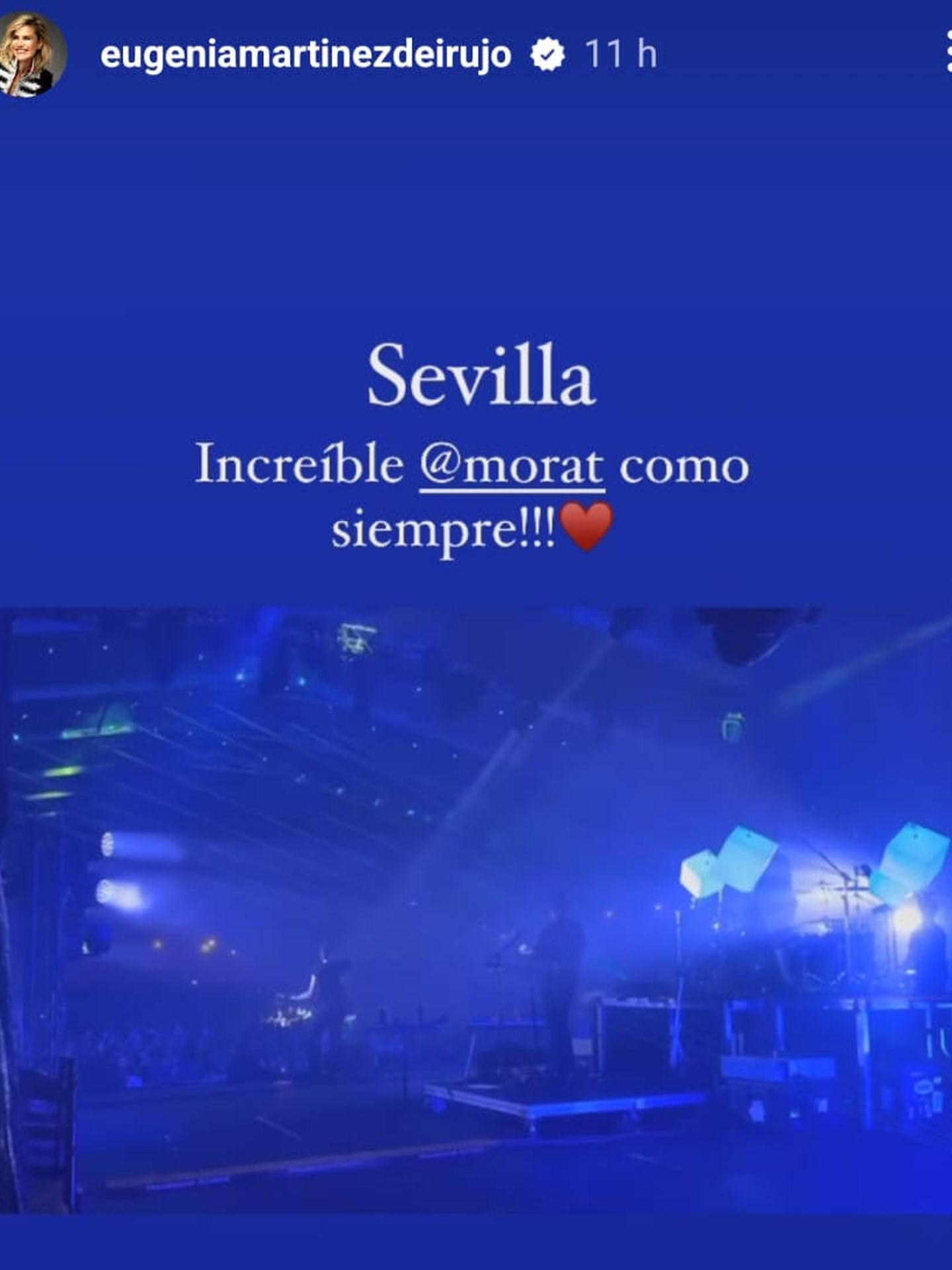 Historia publicada por Eugenia Martínez de Irujo desde el backstage del concierto de Morat. (Instagram/eugenimartinezdeirujo)