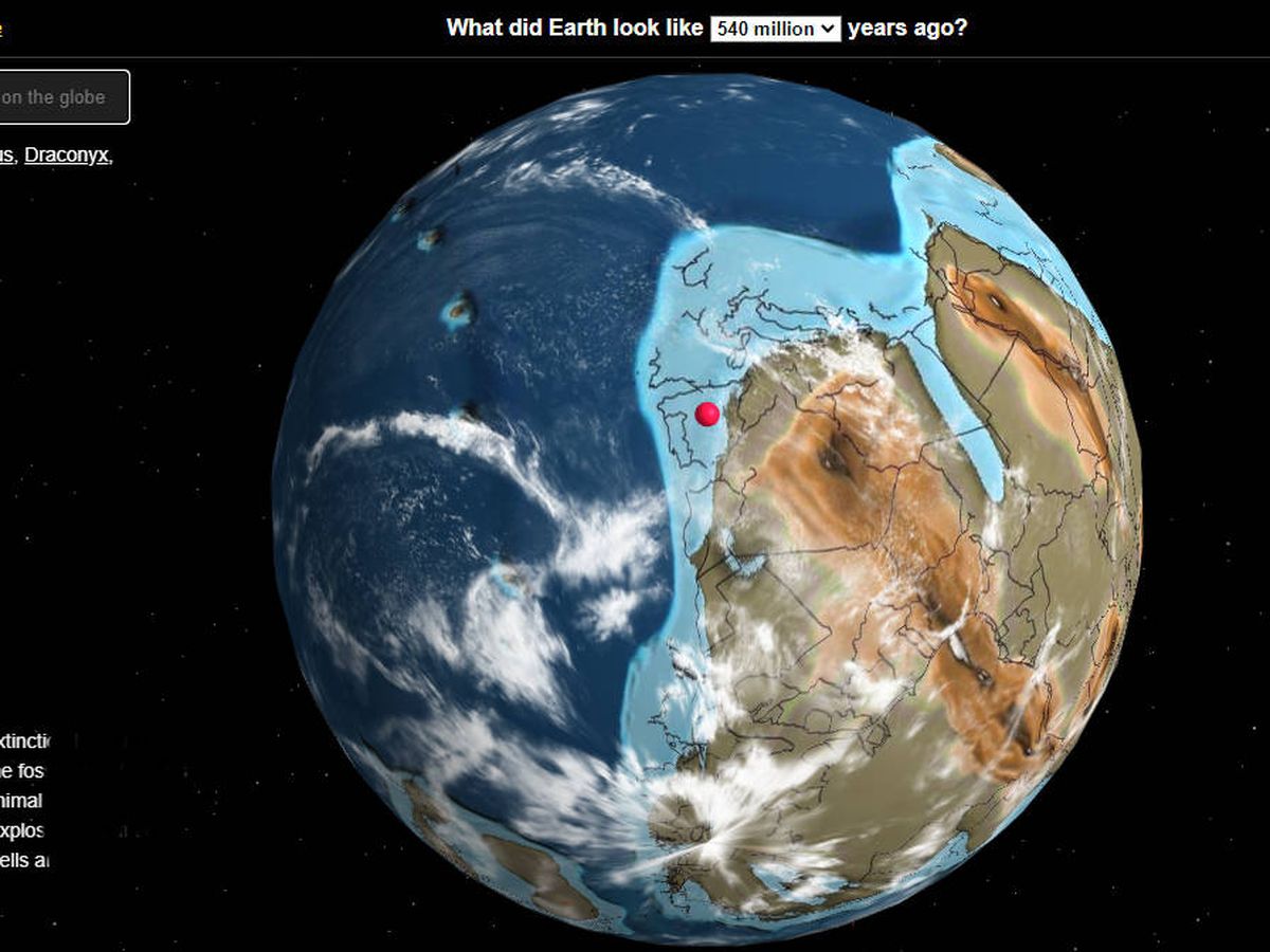 Foto: Mapa interactivo mostrando la posición de España hace 540 millones de años. Foto: dinosaurpictures.org/