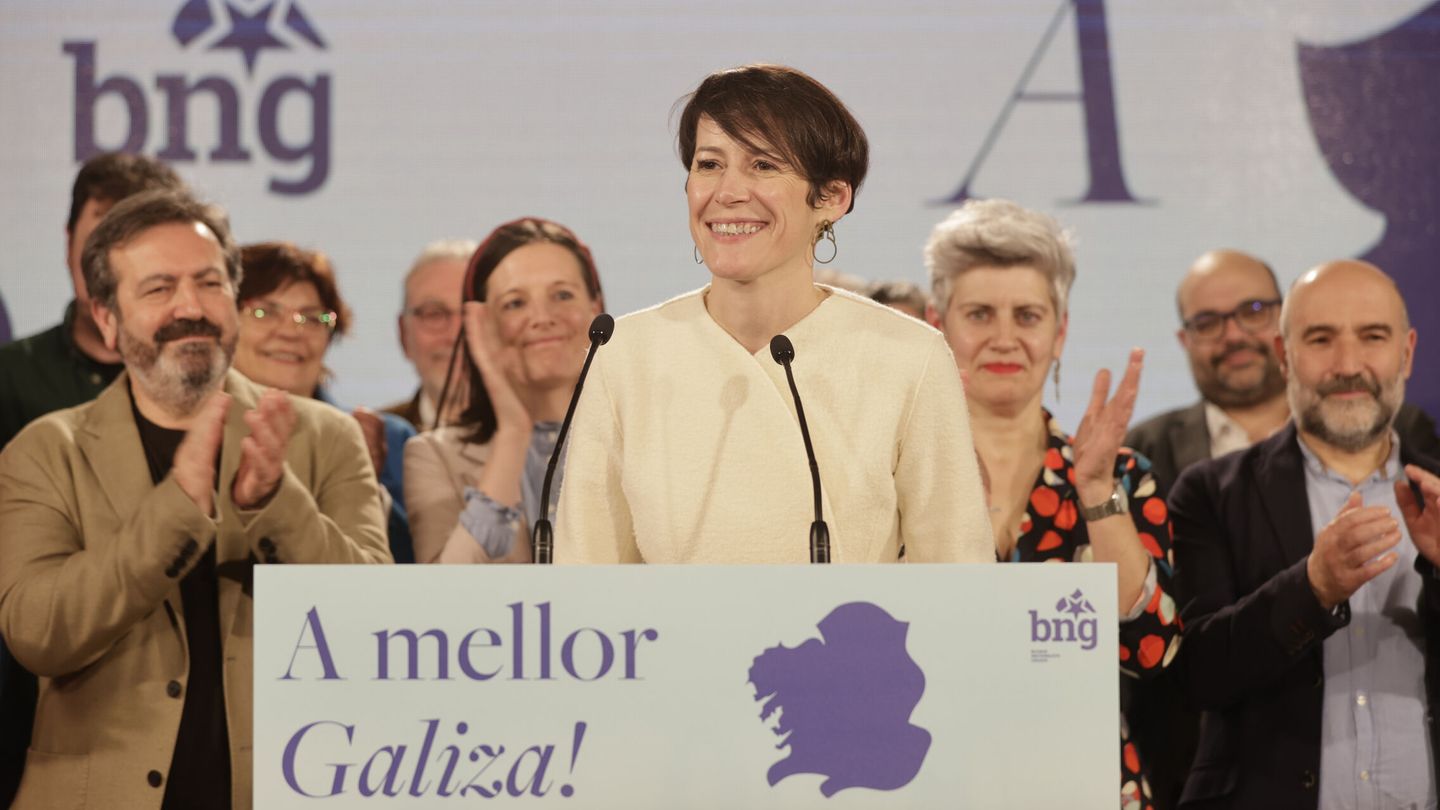 La candidata del BNG a la presidencia de la Xunta de Galicia, Ana Pontón, comparece ante los medios de comunicación este domingo tras conocerse los resultados electorales, en los que el PP de Alfonso Rueda ha mantenido la mayoría absoluta. EFE  Cabalar 