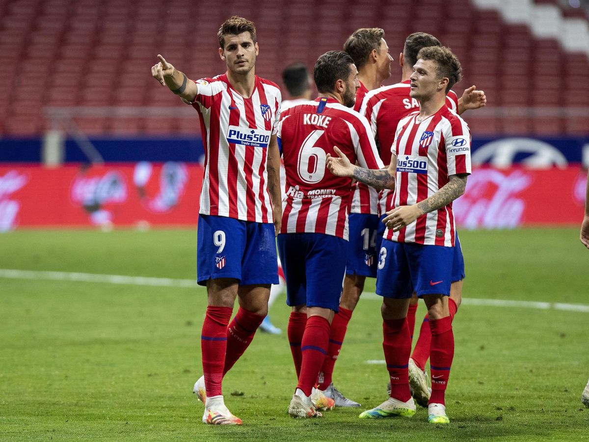 Foto: Álvaro Morata celebra su segundo gol en el Wanda Metropolitano.