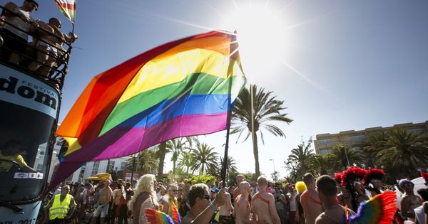 Foto: Cabalgata de la semana del Orgullo Gay en la playa del Inglés de Maspalomas (Gran Canaria). (EFE)
