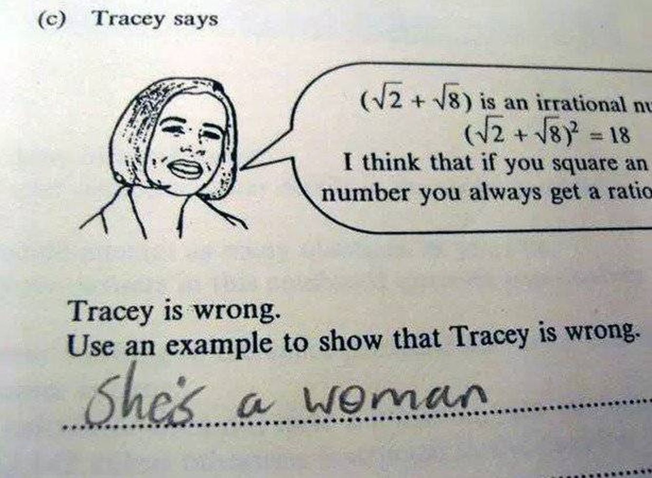 Tracey está equivocada, demuéstralo con un ejemplo.