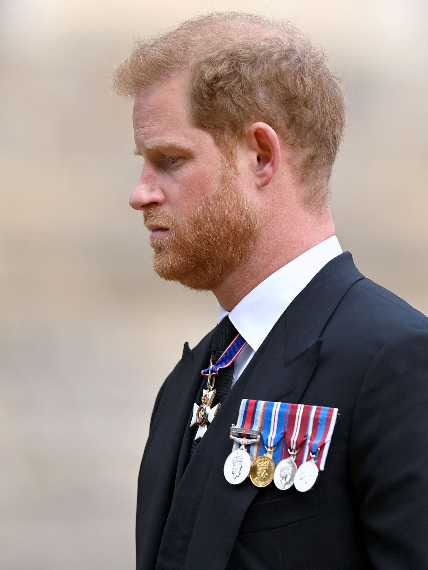 El príncipe Harry, en el funeral de la reina Isabel II. (Reuters/Pool/Justin Setterfield)