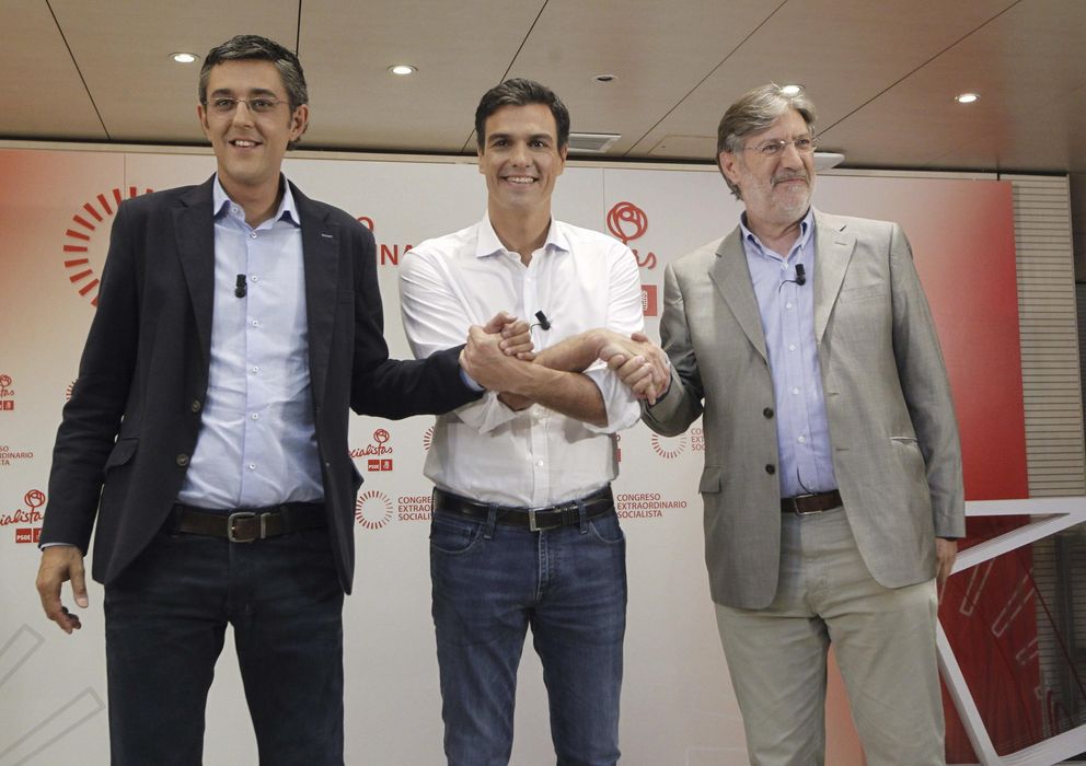 Foto: Sánchez, Madina y Pérez Tapias en el debate entre candidatos celebrado ayer. (EFE)