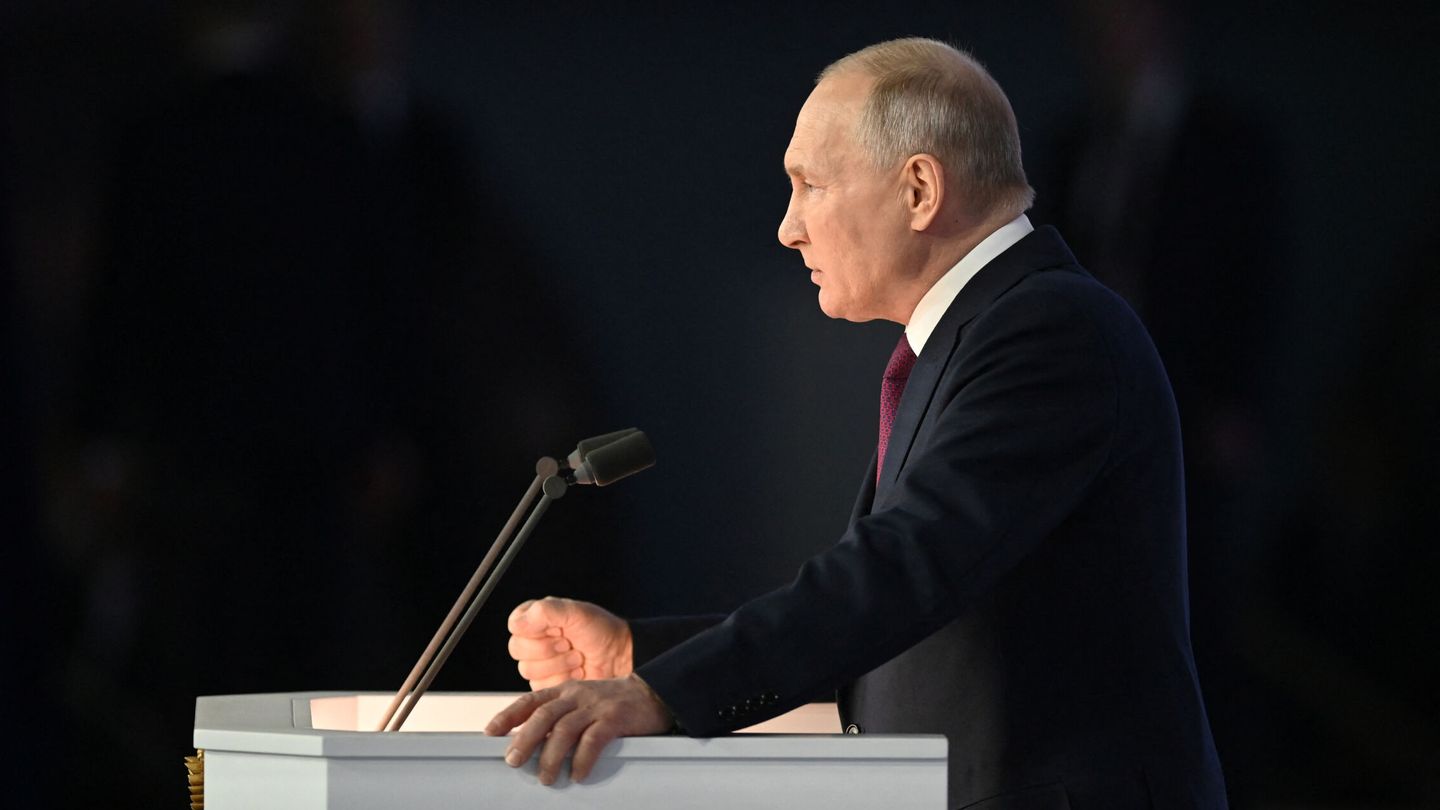 Vladímir Putin durante su discurso frente a la Asamblea Federal, en Moscú, el pasado 21 de febrero. (Reuters)