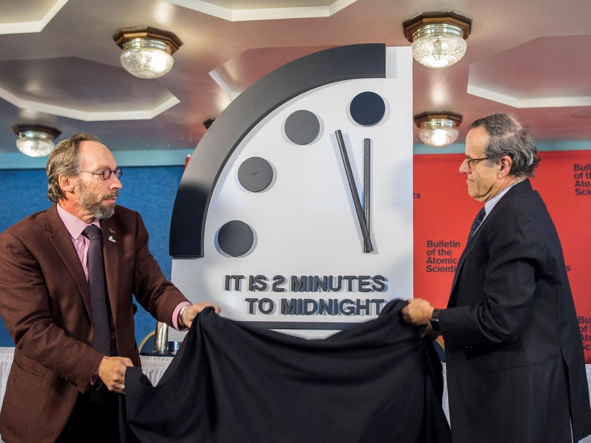 Foto: El reloj del apocalipsis. (EFE/Jim Lo Scalzo)