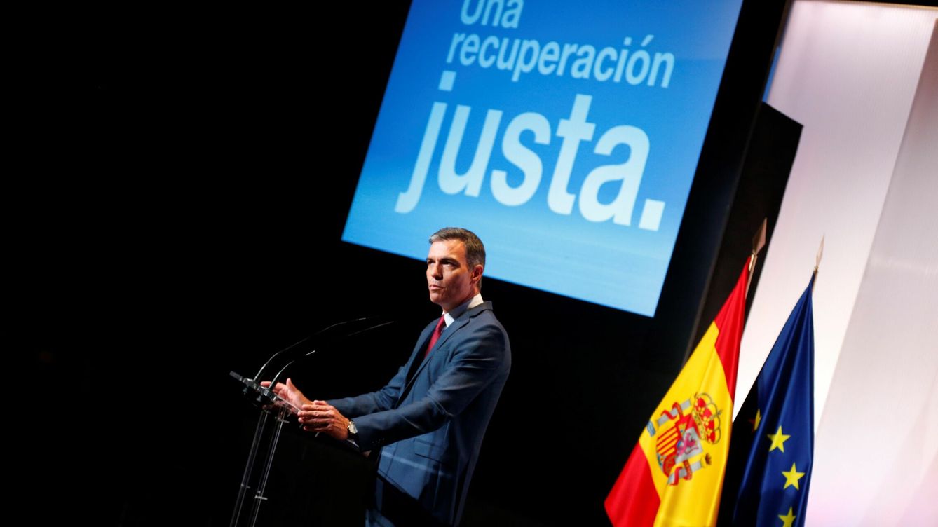 Foto: El presidente del Gobierno, Pedro Sánchez, esta mañana durante la conferencia de arranque del curso político. (EFE)
